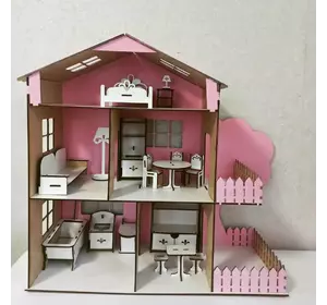 Ляльковий будинок з мансардою "TREE HOUSE" Пофарбований у рожевому кольорі✨????